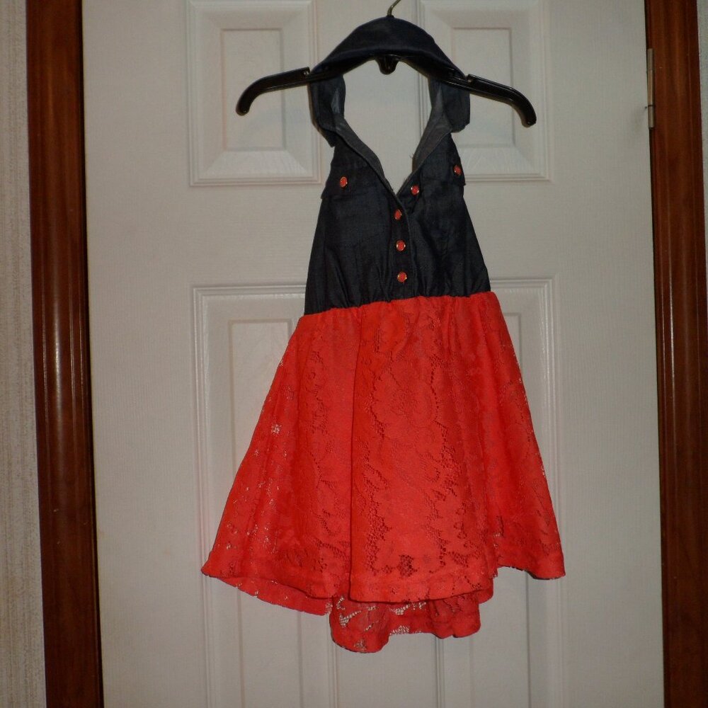 New Toddler Girls Chillipop Jean & Lace Halter Top Dress 3T